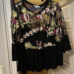 3/4 sleeve sheer floral top
